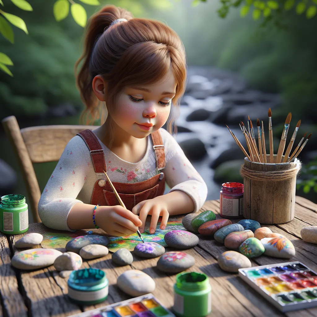 A child painting colorful designs on smooth rocks