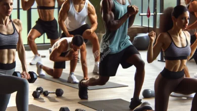 A diverse group of people exercising together, showcasing various fitness activities targeting different muscle groups