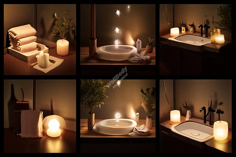 A series of small images showing different steps of the nighttime routine, such as dimming lights, taking a bath, and reading a book