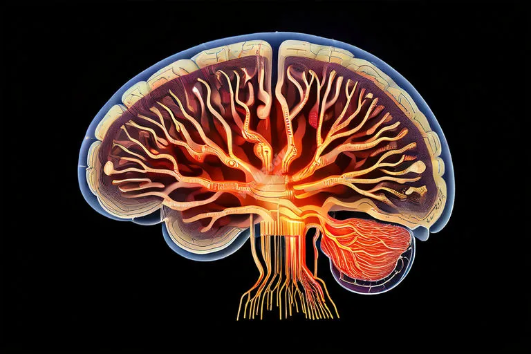 A simplified diagram of the brain showing the glymphatic system in action, with arrows indicating the flow of cerebrospinal fluid