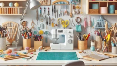 A well-organized, bright crafting workspace with ergonomic tools and equipment
