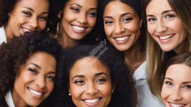 A diverse group of smiling women of different ages at a doctor's office