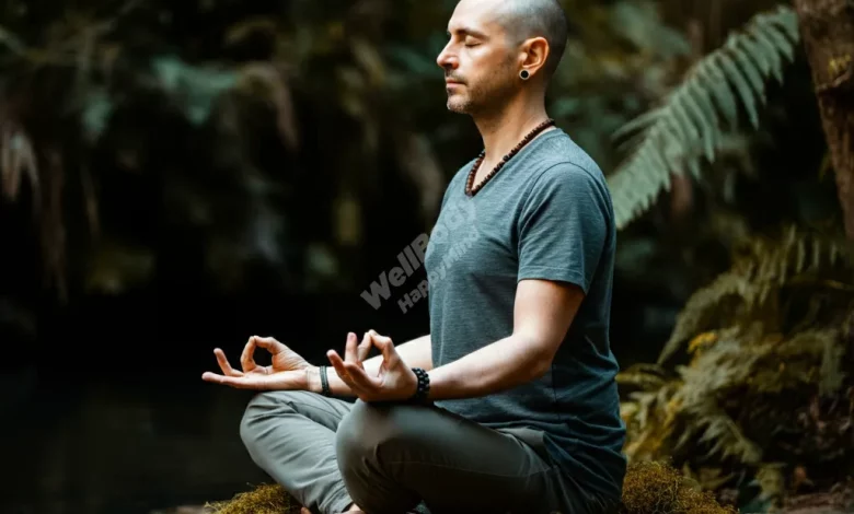 A person sitting peacefully in a natural setting, practicing mindfulness