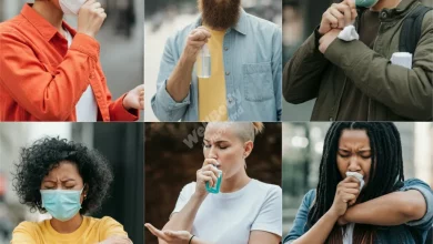 A diverse group of people practicing various health and hygiene measures