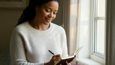 Person practicing daily gratitude journaling for stress relief and mental wellness benefits