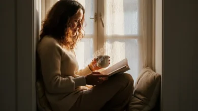 Parent practicing self-care during peaceful morning routine