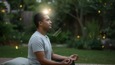 A serene person meditating with a soft glow around their head, representing creativity and inner peace